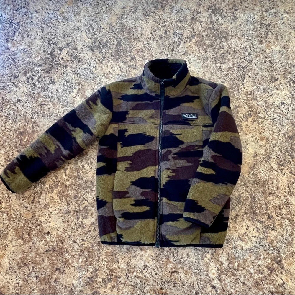 Boys Sherpa Lined Camouflage Full Zip Fleece Jacket Outerwear XS 5/6 Warm Thick